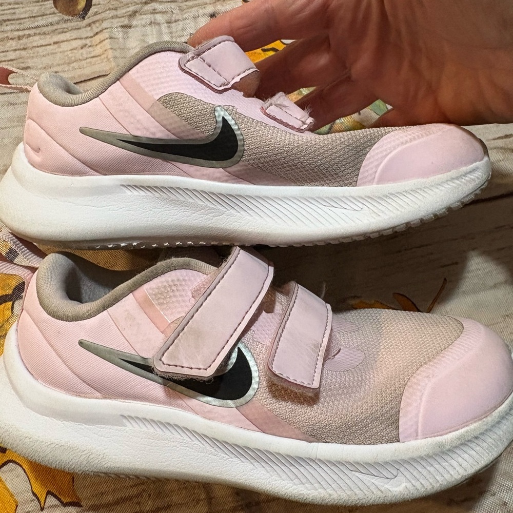 Nike Kids Pink and Gray Velcro Sneakers